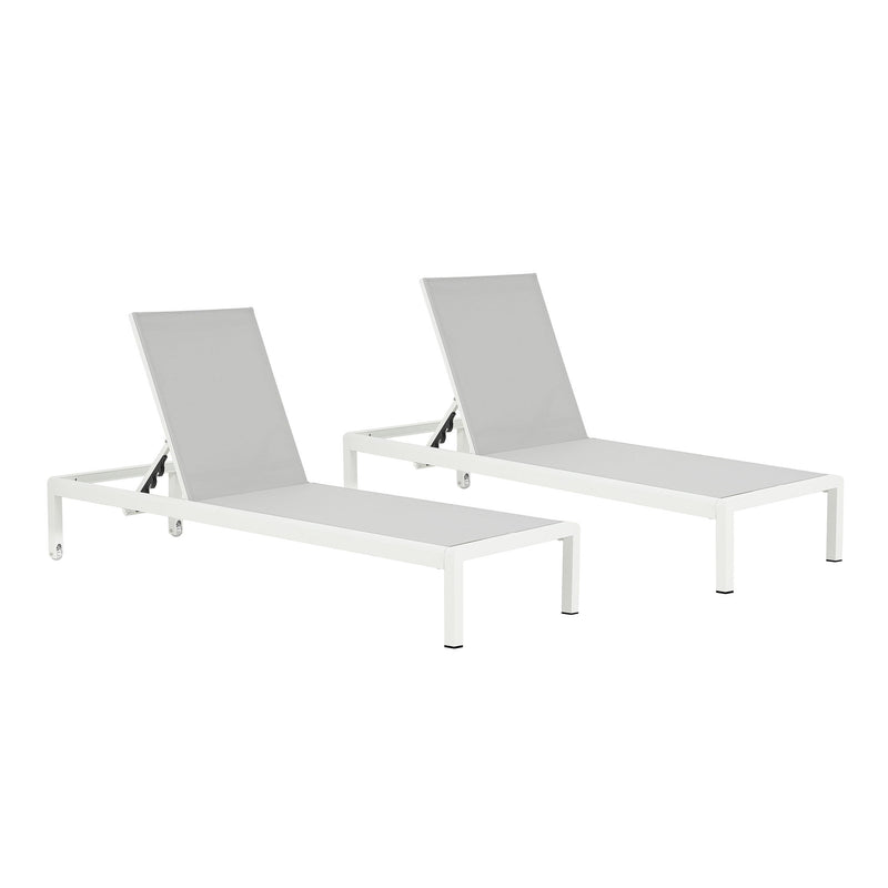 Noble House outdoor patio chaise lounge with five reclining positions, featuring cushioned seating and adjustable backrest for comfort.