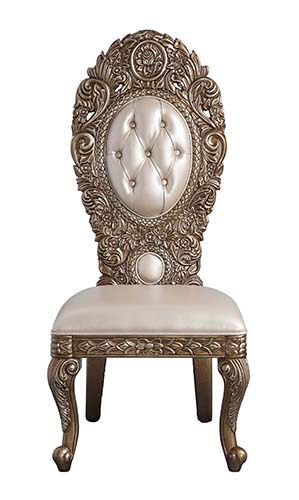 Constantine - Side Chair (Set of 2) - Synthetic Leather , Brown & Gold - R&R Furniture Gallery (Fountain Valley, CA)
