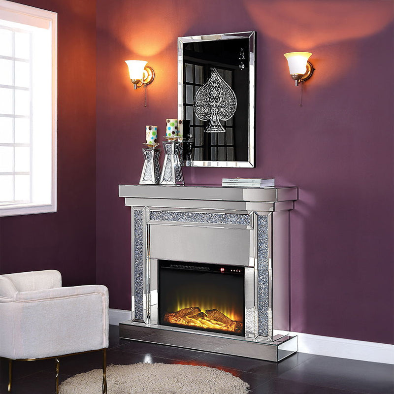Noralie - 42" Fireplace - Mirrored & Faux Diamonds