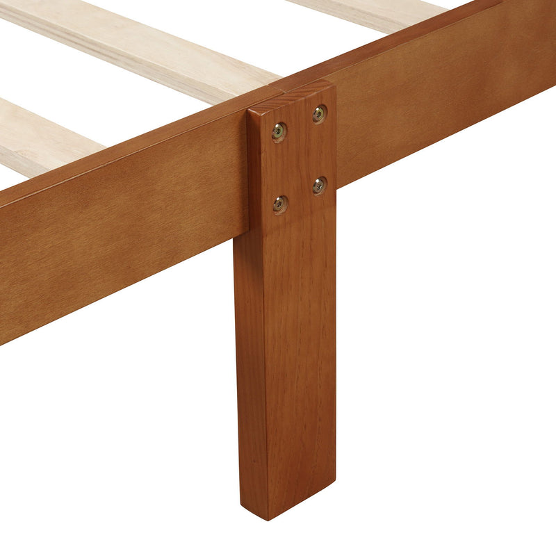 DreamHaus platform bed frame with sleigh design, wood slat support, headboard, and footboard for sturdy mattress foundation.