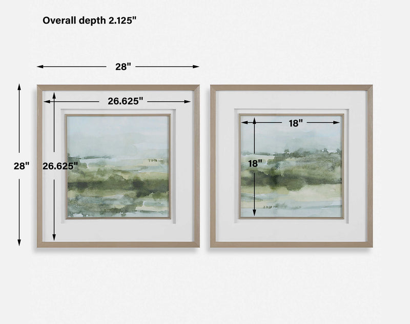 Soft Sage - Abstract Landscape Prints (Set of 2) - Gray