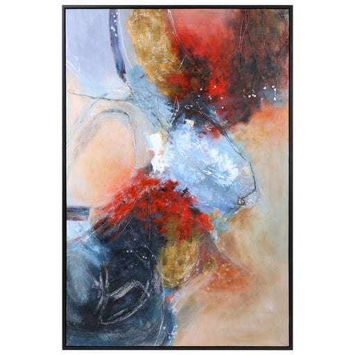 Uttermost Summer Sunset abstract canvas art featuring vibrant red and warm tones for modern wall decor.