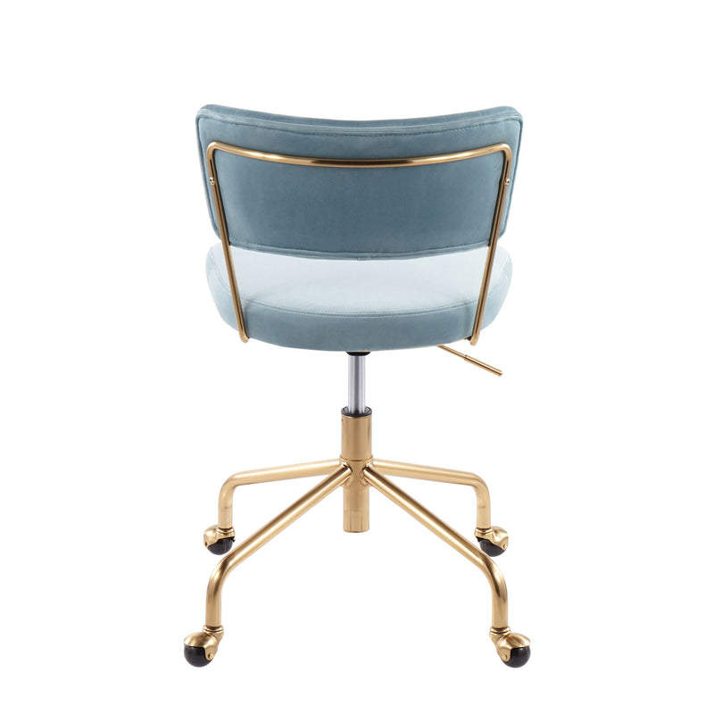 Lumi Source Tania contemporary task desk chair with black cushioned seat and adjustable height for modern office work.