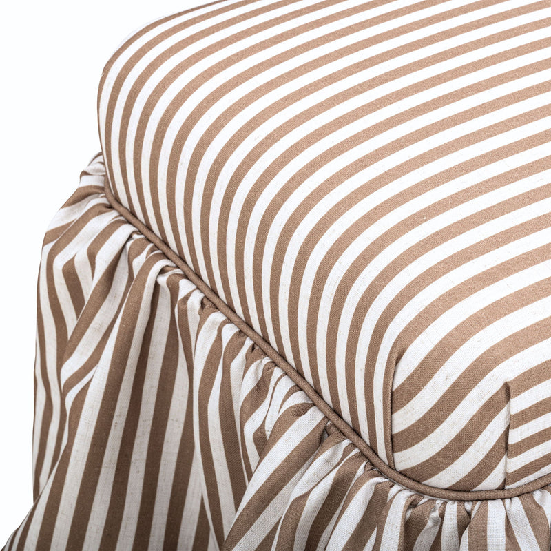 Gertrude striped linen upholstered ottoman by TOV Furniture, featuring a stylish design and plush cushion for versatile seating or decor.