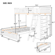 DreamHaus bunk bed with six drawers, flexible shelves, and a bottom bed on wheels, designed for versatile bedroom use.