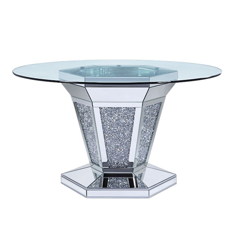 Noralie - Dining Table - Mirrored, Faux Diamonds & Clear Glass Top - R&R Furniture Gallery (Fountain Valley, CA)