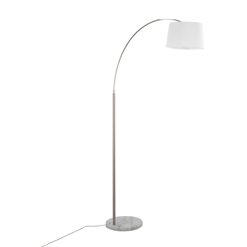 Lumi Source March contemporary floor lamp with sleek modern design and adjustable arm, standing on a flat base in a stylish living space.