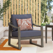 Noble House Samwell outdoor club arm chair with plush cushions and wooden frame, ideal for patio or garden seating.