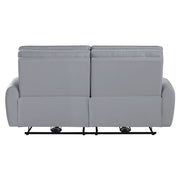 Gray ACME Jeromie Power Motion Reclining Sofa with built-in USB port, featuring plush synthetic leather upholstery and modern design.