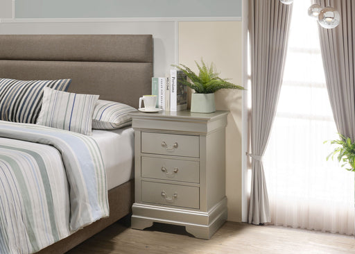 Louis Phillipe wood accent nightstand by Glory Furniture with a smooth finish and classic design, featuring a single drawer and open shelf.