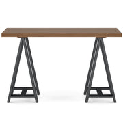 Handcrafted solid wood sawhorse-style coffee table by Simpli-Home, featuring a sturdy, rustic design perfect for living rooms.