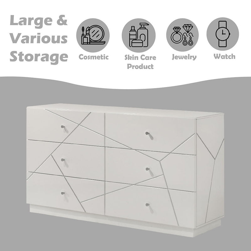 Esther - Dresser - White / Silver - R&R Furniture Gallery (Fountain Valley, CA)
