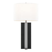 Lumi Source Cosmo contemporary table lamp with sleek design, cylindrical base, and fabric shade on a wooden surface.