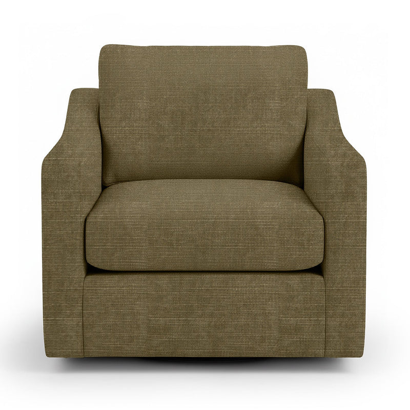 Classic Home Aspen swivel chair with upholstered seat and wooden base, featuring a modern design and comfortable armrests.
