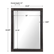 Uttermost Gower vanity mirror in aged black finish, round shape with a stylish frame, suitable for bedroom or bathroom decor.