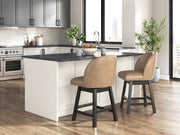Neymorton - Upholstered Swivel Faux Leather Barstool (Set of 2) - Dark Grayish Brown - R&R Furniture Gallery (Fountain Valley, CA)