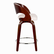 Lumi Source Pino mid-century modern fixed height barstool set with swivel and round footrest, shown in a stylish home setting.