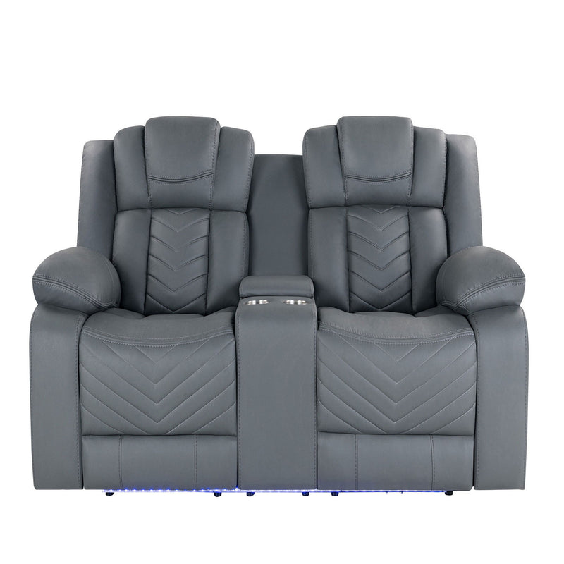 Raize - 10 Power Console Reclining Loveseat With LED - Gray - R&R Furniture Gallery (Fountain Valley, CA)