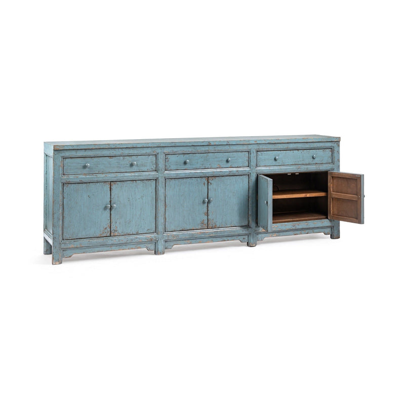 Classic Home Winford 3-drawer, 6-door buffet cabinet showing wooden finish and ample storage space.