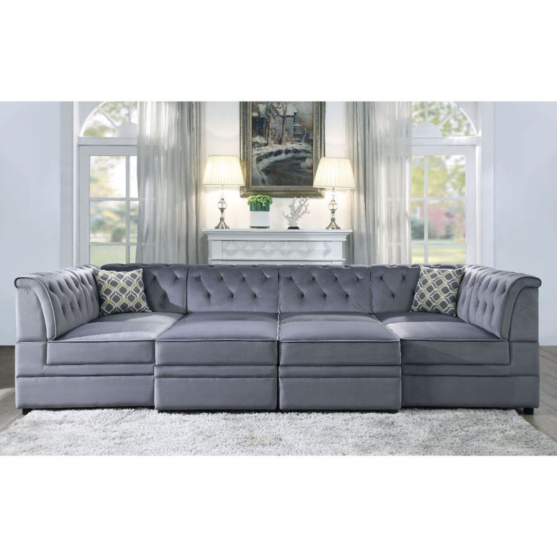 Bois II - Modular Armless Chair - Gray Velvet - R&R Furniture Gallery (Fountain Valley, CA)