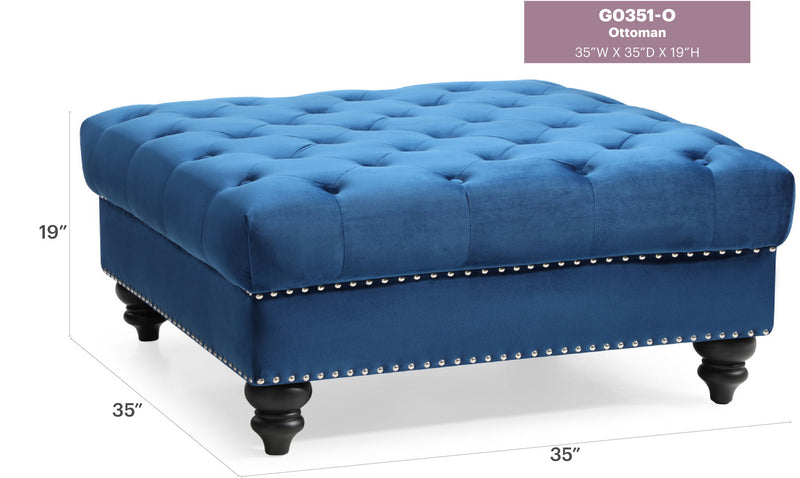 Soft charming traditional upholstered ottoman by Glory Furniture with a plush fabric and elegant design.