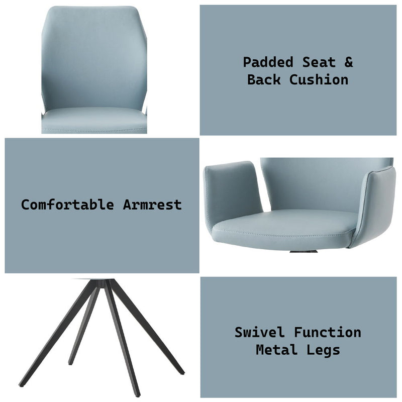 Segismunda - Arm Chair With Swivel - Light Blue Leather & Black - R&R Furniture Gallery (Fountain Valley, CA)