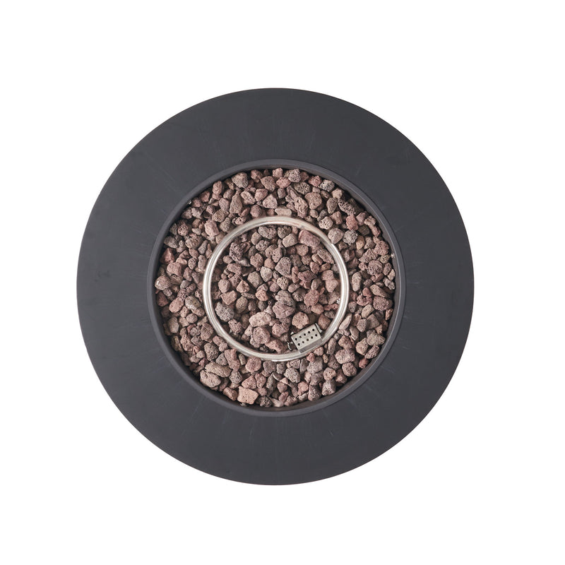 Round Noble House iron fire pit with a 40,000 Btu burner, showing its sturdy metal construction and open top design.