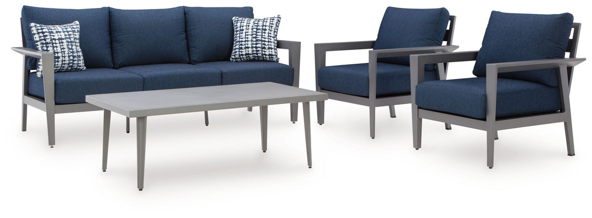 Gali - Sofa / Chairs / Table Set (Set of 4) - Gray / Blue - R&R Furniture Gallery (Fountain Valley, CA)