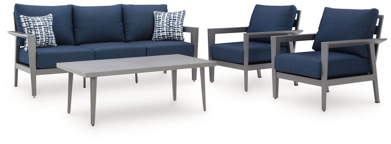 Gali - Sofa / Chairs / Table Set (Set of 4) - Gray / Blue - R&R Furniture Gallery (Fountain Valley, CA)