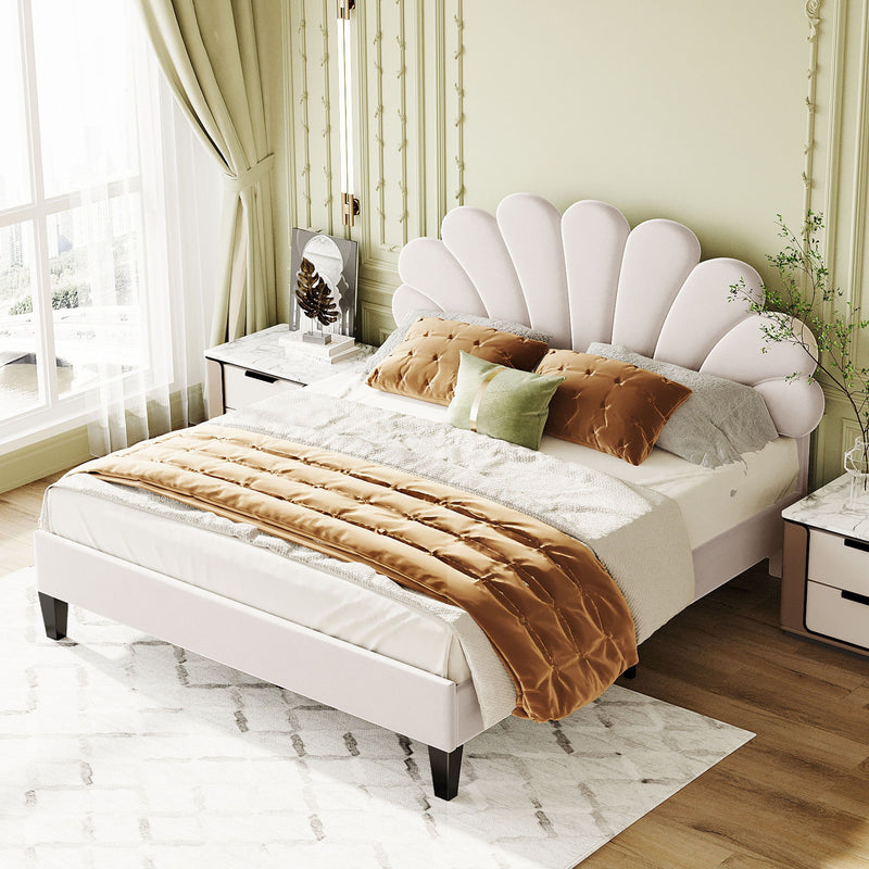 Upholstered Platform Bed With Flower Pattern Headboard - R&R Furniture Gallery (Fountain Valley, CA)
