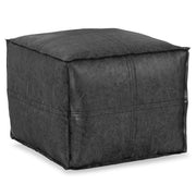 Simpli-Home Brody square accent pouf in neutral fabric, versatile furniture piece for living room or lounge area.