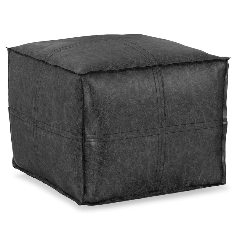 Simpli-Home Brody square accent pouf in neutral fabric, versatile furniture piece for living room or lounge area.