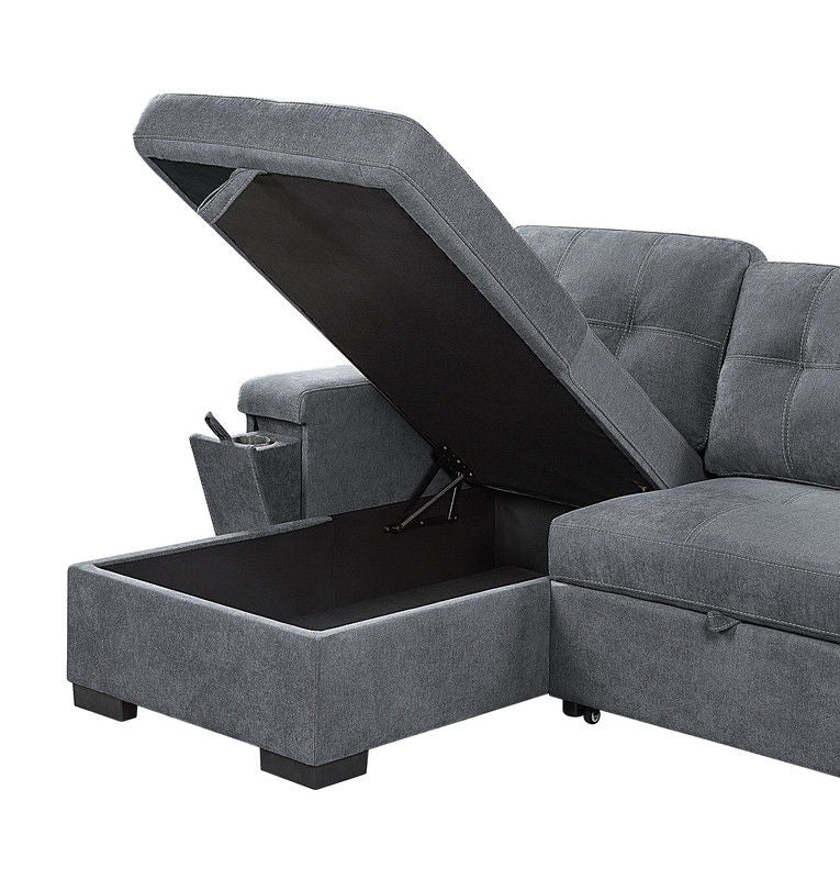 Toby - Woven Fabric Reversible Sleeper Sectional Sofa With Storage Chaise Cup Holder Charging Ports And Pockets - R&R Furniture Gallery (Fountain Valley, CA)