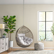 Noble House Morris Teardrop hanging chair with chain and water-resistant cushions, designed for outdoor relaxation and comfort.