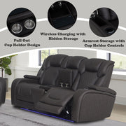Wendell - Power Motion Loveseat With Console, Wireless Charger, Storage, USB & LED - Dark Gray - R&R Furniture Gallery (Fountain Valley, CA)
