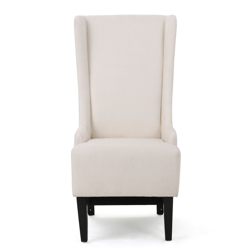Set of two Noble House upholstered dining chairs with high backs and birch wood legs, ideal for modern kitchen or dining rooms.