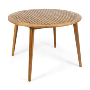 Noble House Stamford outdoor dining table with modern design, featuring a sleek rectangular tabletop and sturdy metal legs.