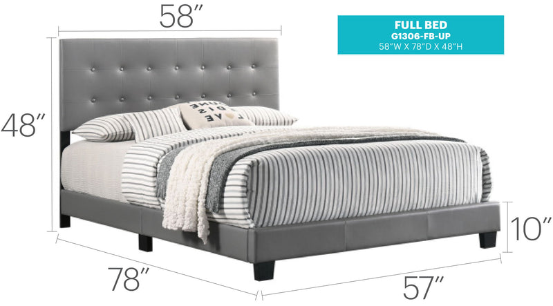 Upholstered Caldwell bed by Glory Furniture with a padded headboard and modern design in a cozy bedroom setting.