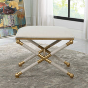 Uttermost Socialite small beige accent bench with cushioned top and wooden legs, ideal for entryways or living spaces.