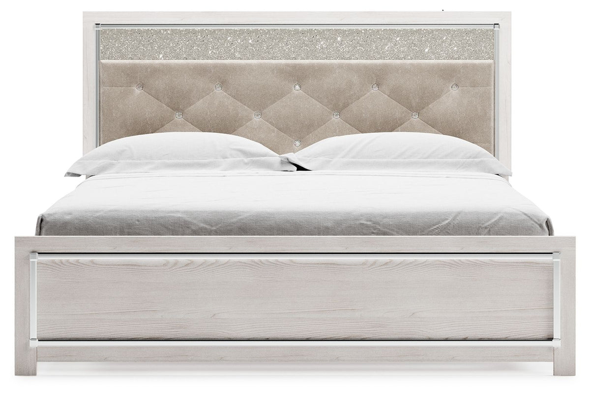 Altyra - King Panel Bed With Upholstered Headboard - White - R&R Furniture Gallery (Fountain Valley, CA)