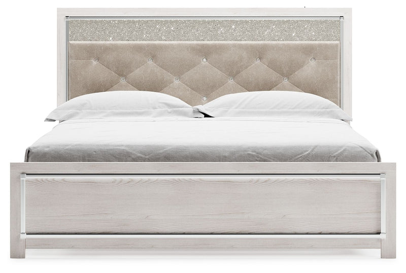 Altyra - King Panel Bed With Upholstered Headboard - White - R&R Furniture Gallery (Fountain Valley, CA)