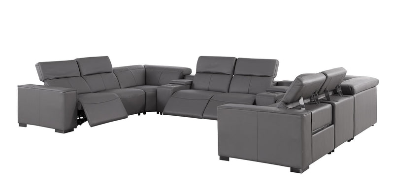 1208 - 10 Piece U Shaped Leather Sectional With 4 Power Recliners & Power Headrest