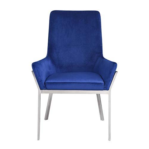 Cambrie - Side Chair (Set of 2) - Blue Velvet & Mirrored Silver - R&R Furniture Gallery (Fountain Valley, CA)