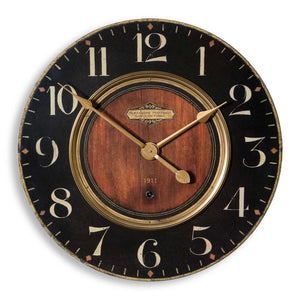 Uttermost Alexandre Martinot 23-inch black wall clock with modern design and bold numerals, suitable for contemporary home decor.
