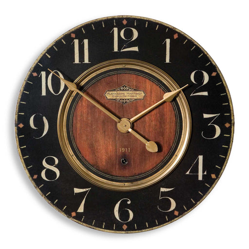 Uttermost Alexandre Martinot 23-inch black wall clock with modern design and bold numerals, suitable for contemporary home decor.
