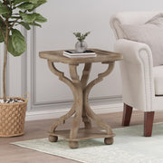 French country accent table with hourglass design in natural wood finish by Noble House, featuring a classic, elegant look.