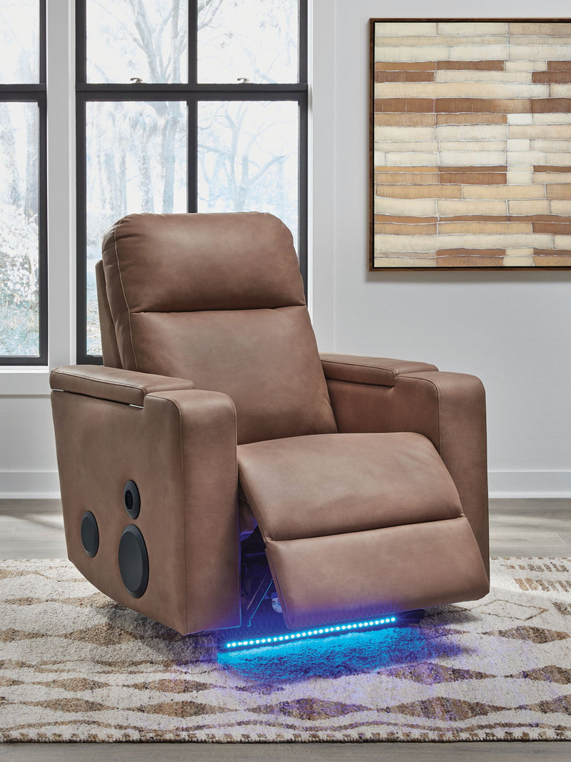Lorrenton - Glider Power Recliner With Audio System - Caramel - R&R Furniture Gallery (Fountain Valley, CA)