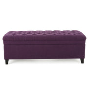 Noble House Juliana storage ottoman with beige fabric top and birch wood legs, versatile furniture for living room storage.