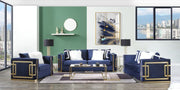 Virrux - Sofa With 6 Pillows - Blue Velvet & Gold - R&R Furniture Gallery (Fountain Valley, CA)