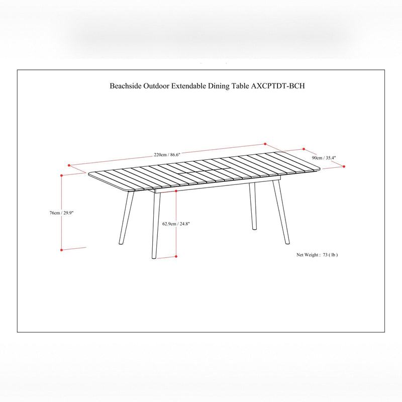 Simpli-Home Beachside outdoor extendable dining table in light teak with open extensions and sturdy wooden construction.